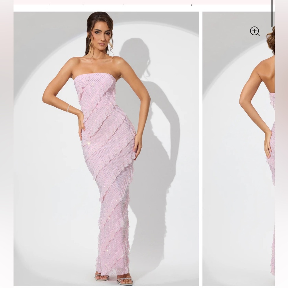 Dulce OhPolly Embellished Strapless Ruffle Dress.